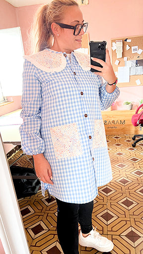 Bata profe - vichy azul personalizado - Mapasa Ohana